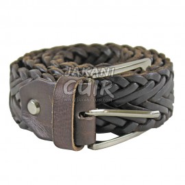 Brown braided leather belt Ref:CT2B