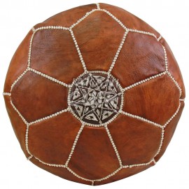 Round leather pouffe