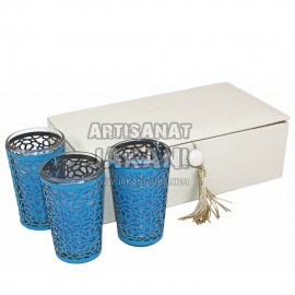Glass and perforated leather tealight Ref:BG25