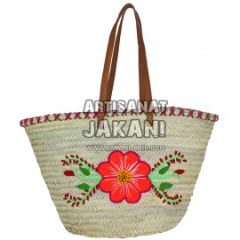 Braided basket with floral decoration in wool Ref: PN45