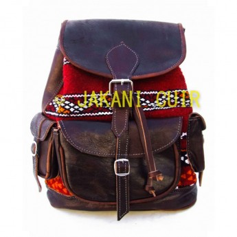 Leather Backpack  with kilim